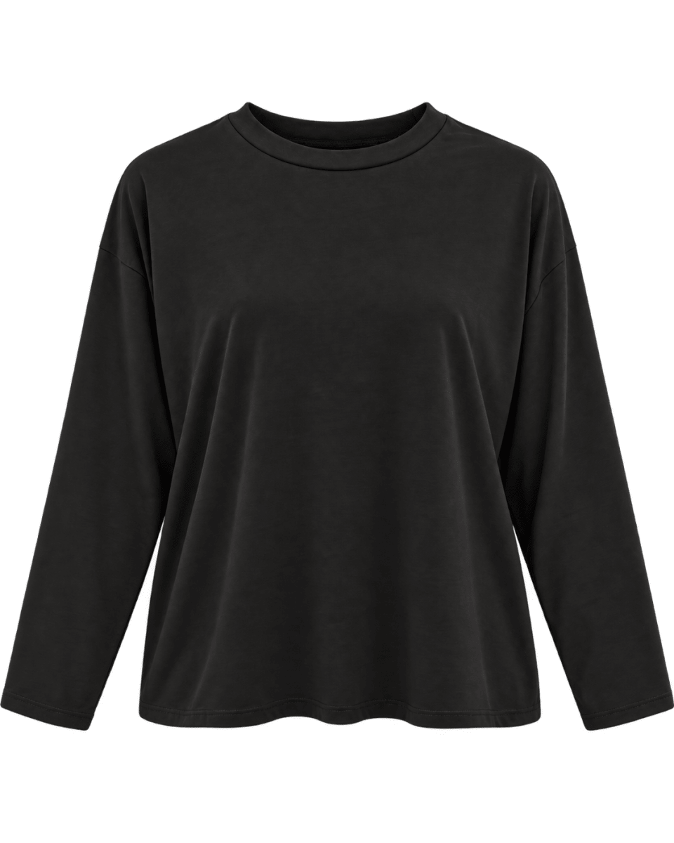 Sort bluse i bomuldsjersey med rund hals, drop shoulder og lange ærmer i løs pasform.