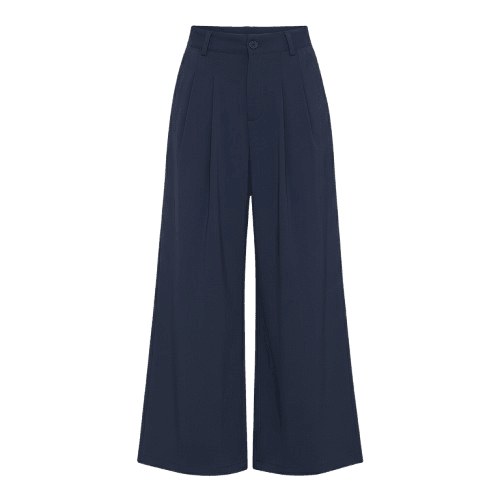 FAYE Vide Bukser i Navy Blue — Afslappet Snit med Knap og Lynlås