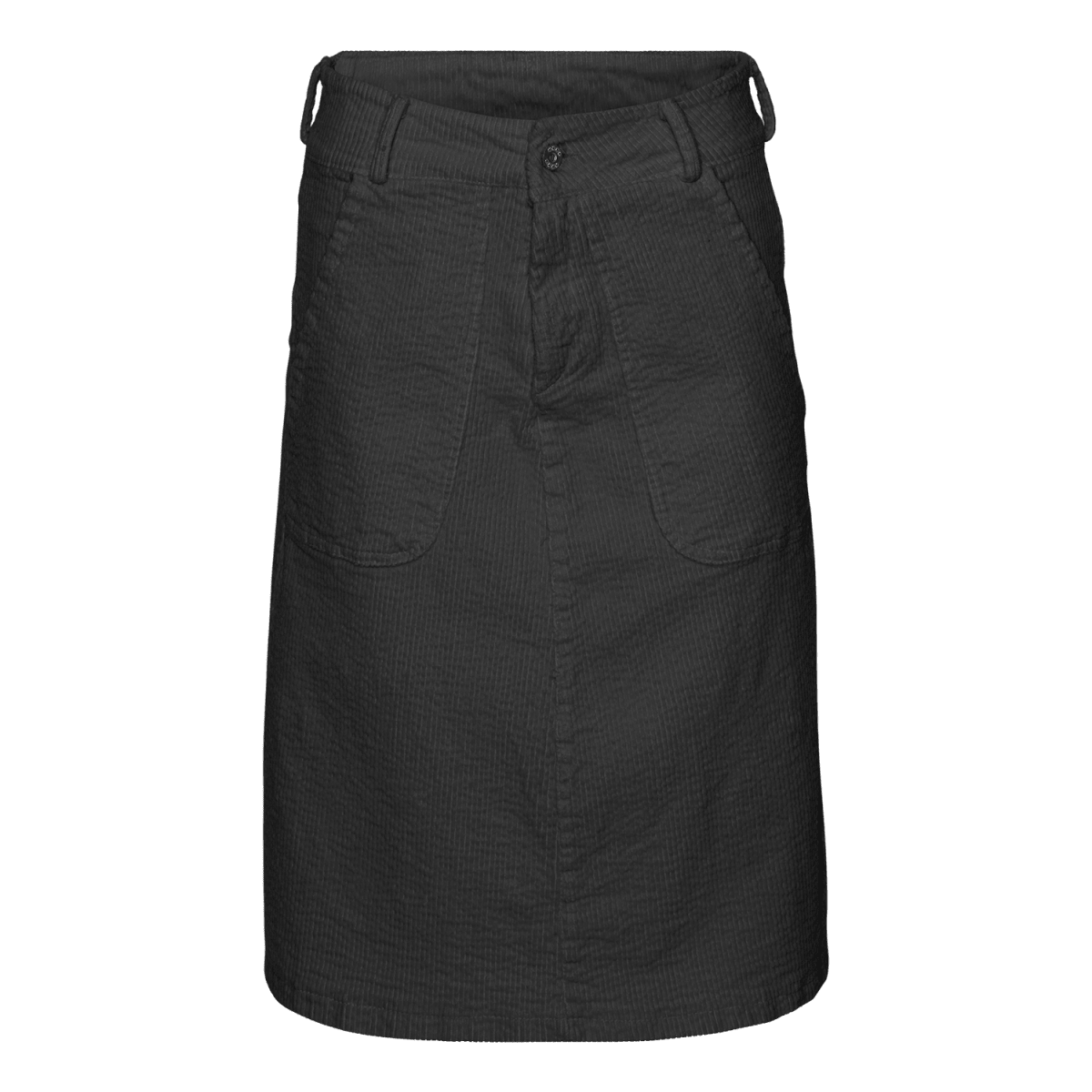 GRACE Corduroy nederdel i sort - klassisk fløjl i knælængde