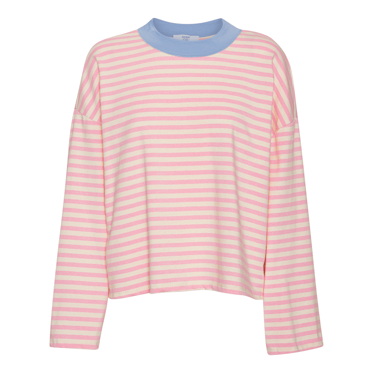 HARPER Langærmet T-shirt i Lys Rosa med Blå Striber — Oversized pasform