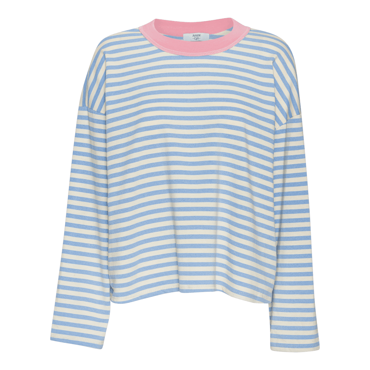 HARPER Langærmet T-shirt i Lyseblå med Striber — Oversized Pasform