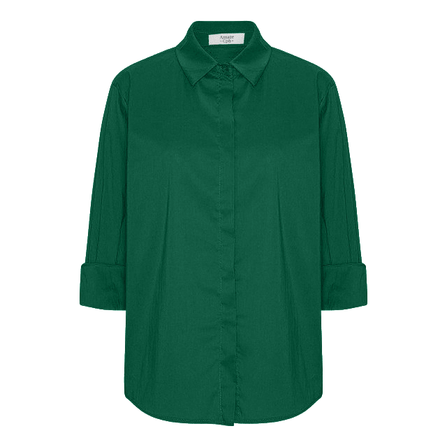 NORMA HUNTER Hunter Green Skjortebluse med 3/4-ærmer og Afslappet Pasform