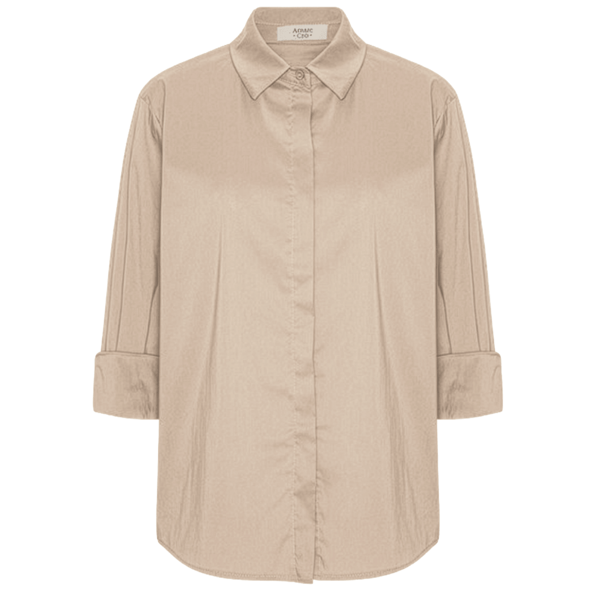 NORMA Bluse i Lys Taupe — Afslappet Pasform med Krave og Trekvart Ærmer