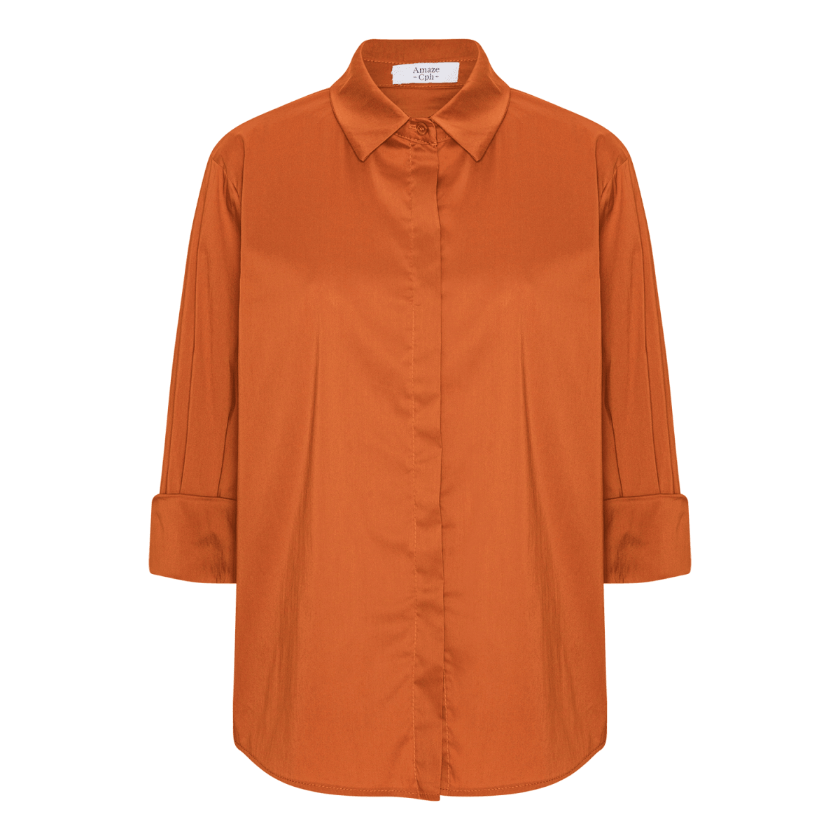 NORMA Skjorte i Græskarfarvet Bomuld med Skjult Knaplukning