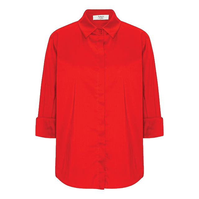 NORMA Rød Skjortebluse med Trekvartærmer