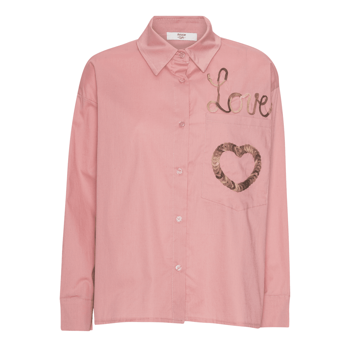 BRIDGET Antique Rose Grafisk Skjorte med Broderi i Afslappet Pasform