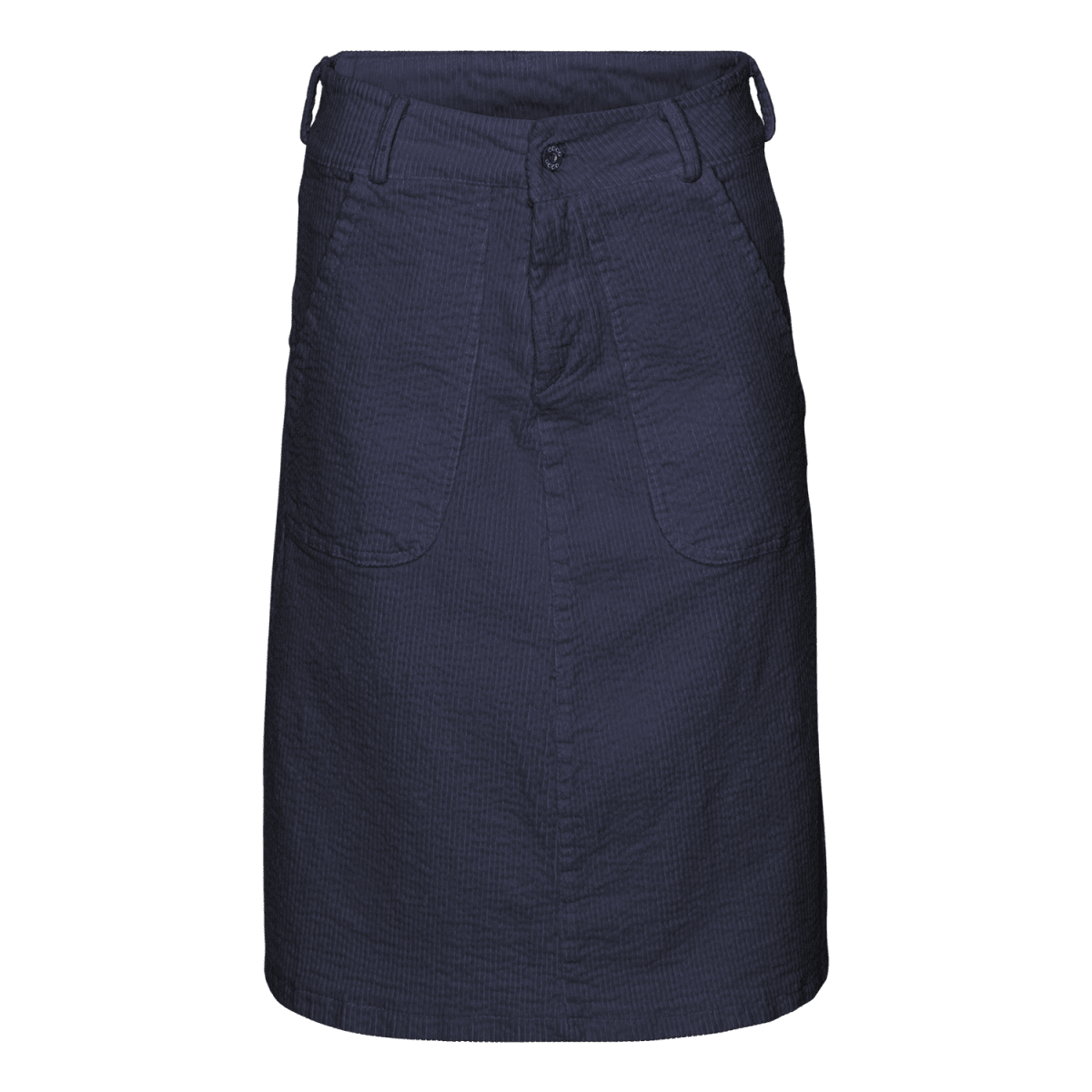 GRACE Corduroy nederdel i Navy — Klassisk Fløjl i Knælængde