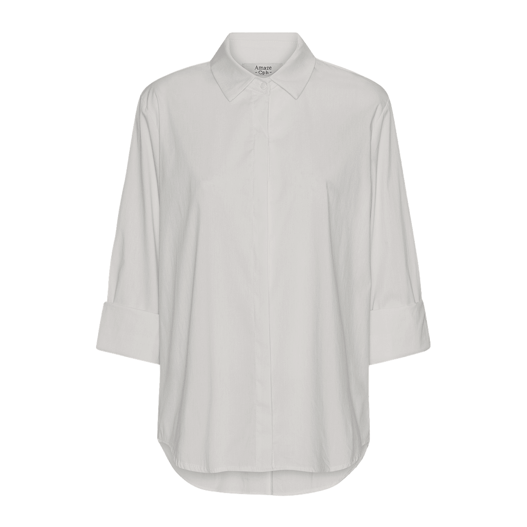 NORMA OFF Off-White Skjorte med Trekvartærmer i Let Bomuldsmiks — NORMA fra