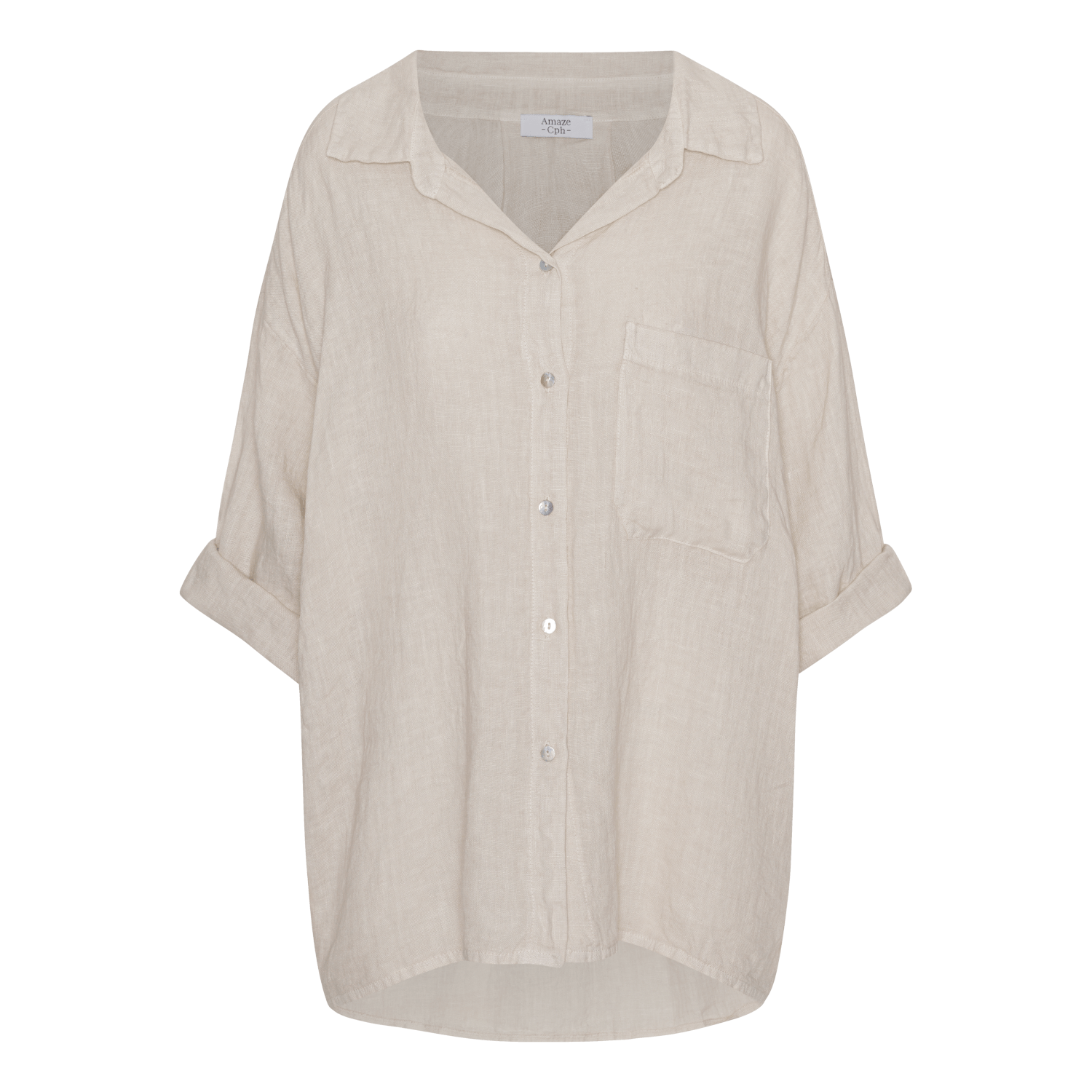 Oversized Linen Shirt - Sand - Amaze Cph - Sand - S/M