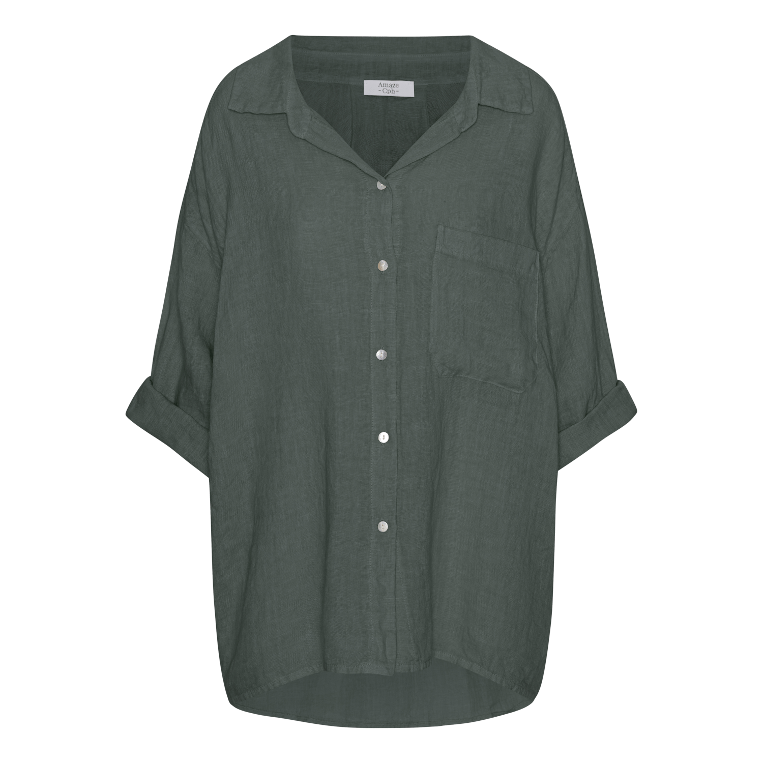 Oversized Linen Shirt - Army - Amaze Cph - Army - S/M