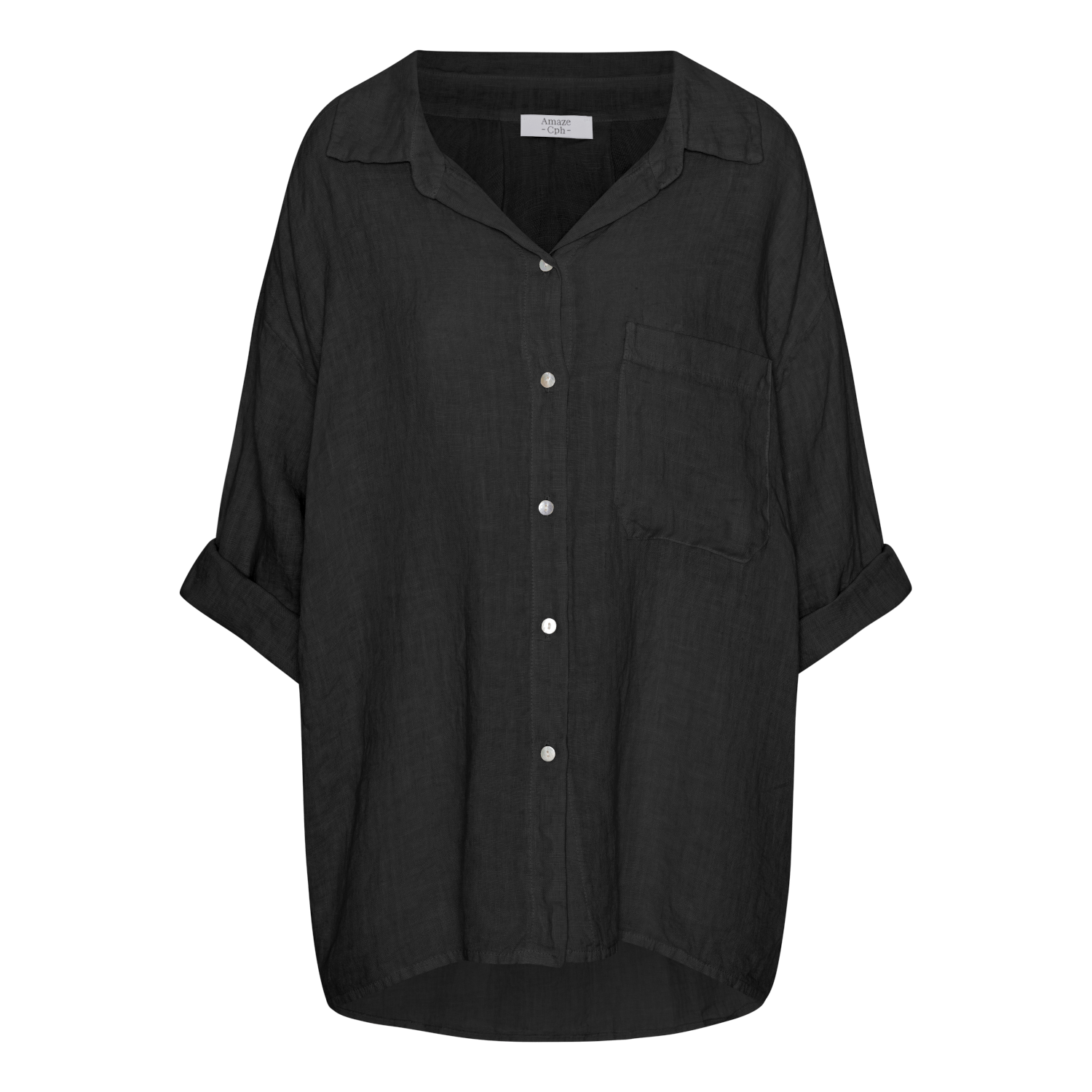 Oversized Linen Shirt - Black - Amaze Cph - Black - S/M