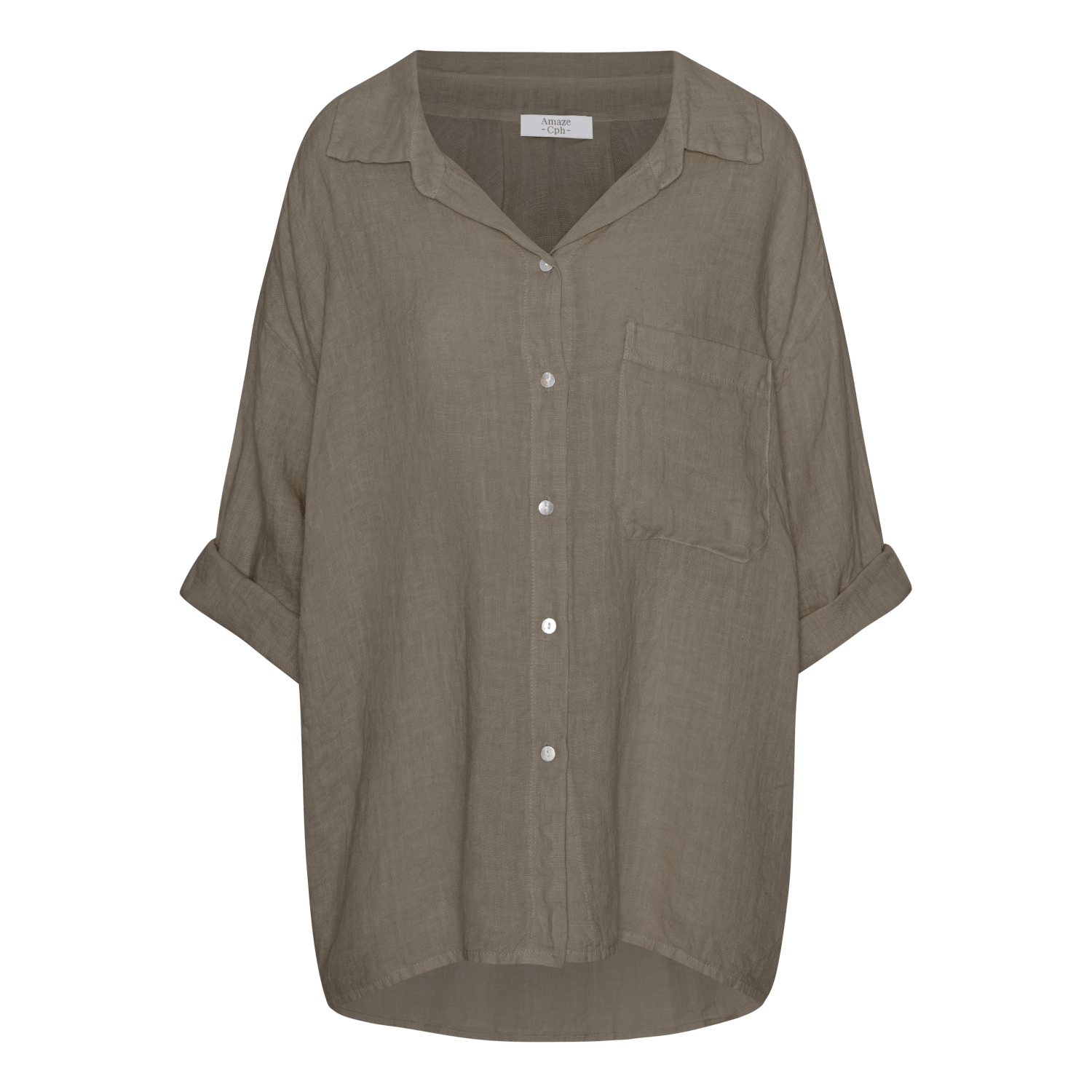 Oversized Linen Shirt - Fango - Amaze Cph - Fango - S/M