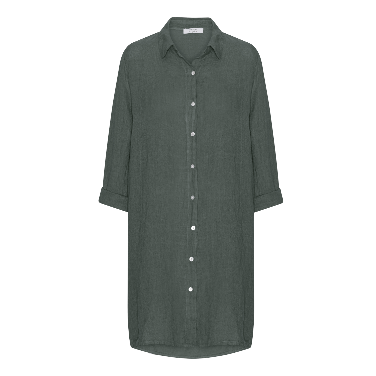 Long Linen Shirt - Army - Amaze Cph - Army - S/M