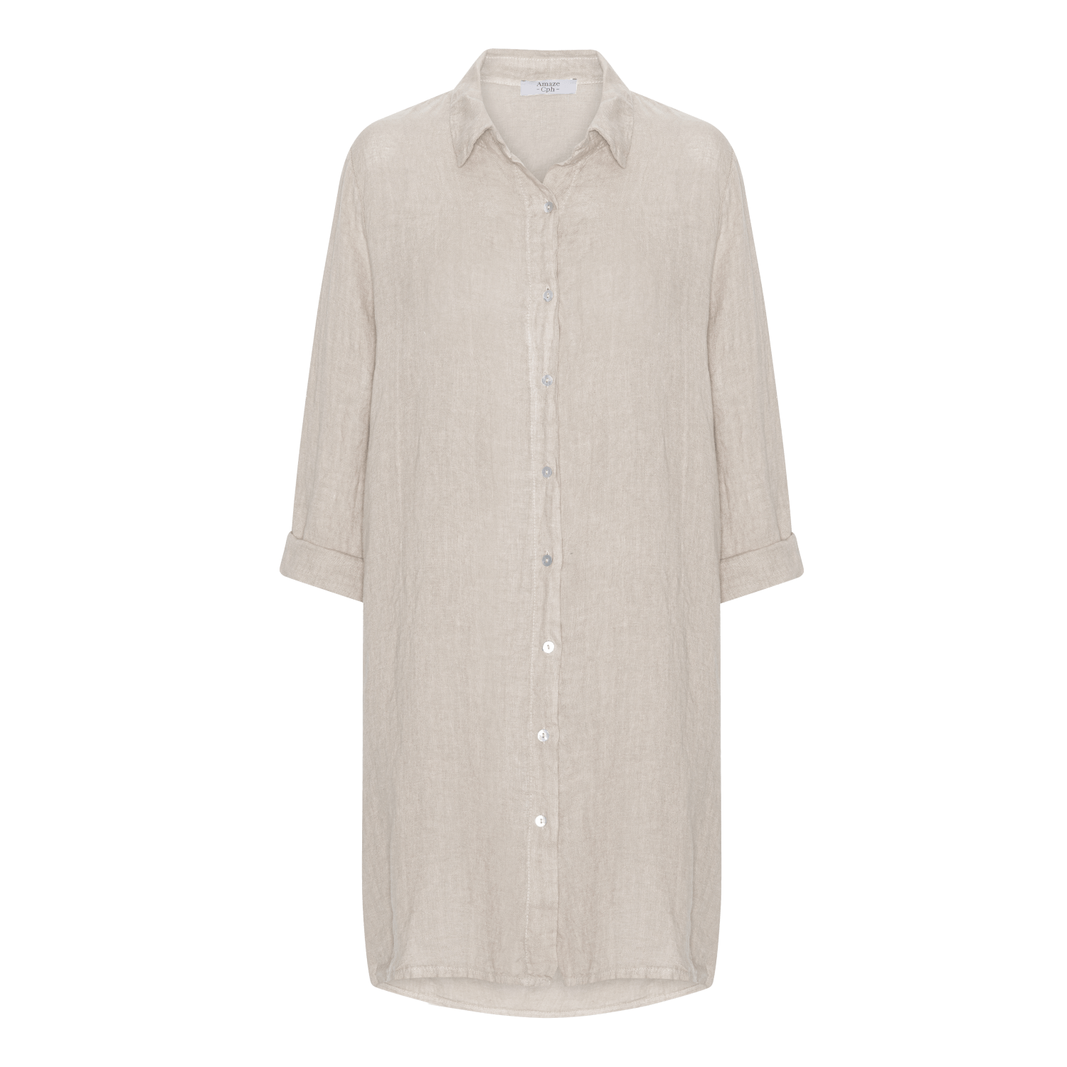 Long Linen Shirt - Sand - Amaze Cph - Sand - S/M